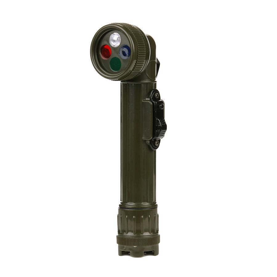 Hoek-Zaklamp LED  /  3 kleuren Verlichting / model ; Army COMPACT / totaal lengte 17cm hoog-3352-a